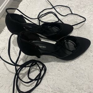 Call It Spring Black Suede Lace-Up 2.5” Heels